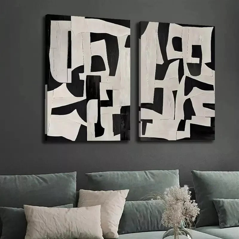 2pcs Decorative Painting, Modern Minimalism Black And Grey Canvas Framed 50x75cm - High Quality Print 100% Australian Made Wall Canvas Ready to Hang
