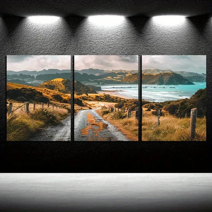 3pcs Vibrant Coastal Highway Beach Scenes Metal Print Ready to Hang Art