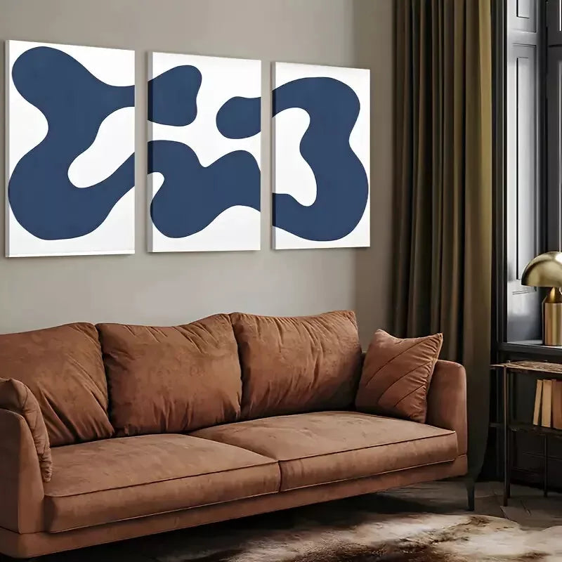 3pcs Navy Blue Abstract Contemporary Modern Shapes Art Canvas Framed 40x60cm - High Quality Print 100% Australian Made Wall Canvas Ready to Hang