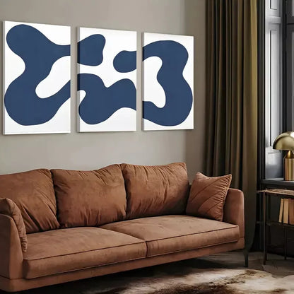 3pcs Navy Blue Abstract Contemporary Modern Shapes Art Canvas Framed 40x60cm - High Quality Print 100% Australian Made Wall Canvas Ready to Hang