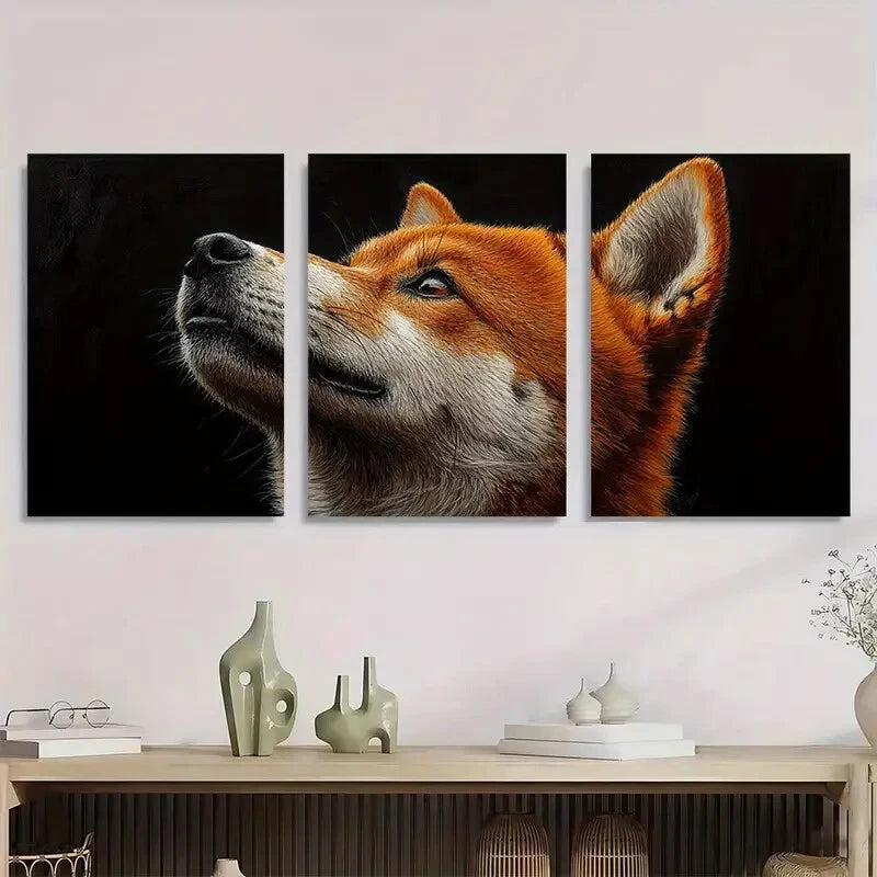 3pcs Black Orange Accents Dog Animal Themed Metal Print Ready to Hang Art