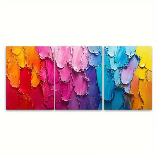3pcs Vibrant Textured Abstract Metal Print Ready to Hang Art