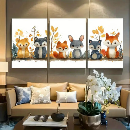 3pcs land Creatures At Treehouse Nursery Design Metal Print Ready to Hang Art