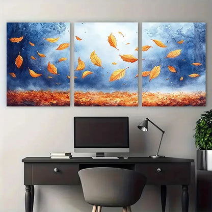 3pcs Falling Yellow Leaves Autumn Watercolor Metal Print Ready to Hang Art