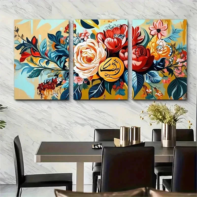 3pcs Vibrant Floral Colorful Flower Perfect Wall Art Set Canvas Framed 50x70cm - High Quality Print 100% Australian Made Wall Canvas Ready to Hang