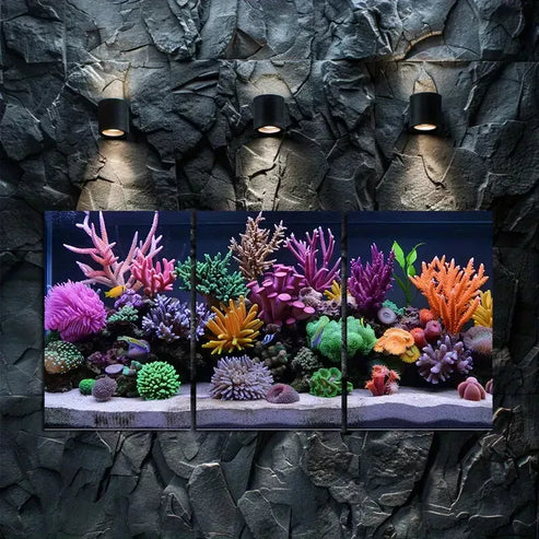 3pcs Vibrant Coral Reef Aquarium with Colorful Art Canvas Framed 60x90cm - High Quality Print 100% Australian Made Wall Canvas Ready to Hang