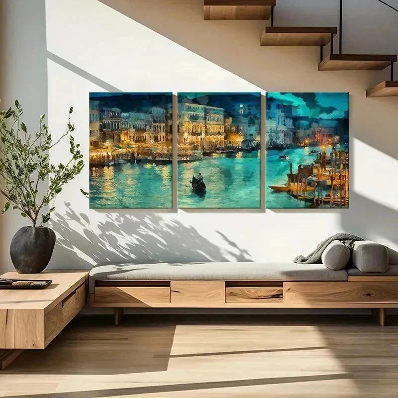 3pcs A City On The Water Italy Venice Wall Art Set Canvas Framed 40x60cm - High Quality Print 100% Australian Made Wall Canvas Ready to Hang