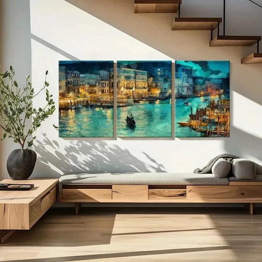3pcs A City On The Water Italy Venice Wall Art Set Canvas Framed 40x60cm - High Quality Print 100% Australian Made Wall Canvas Ready to Hang
