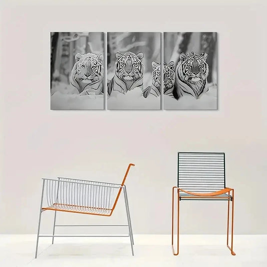 3pcs Modern Black & White Tiger Metal Print Ready to Hang Art