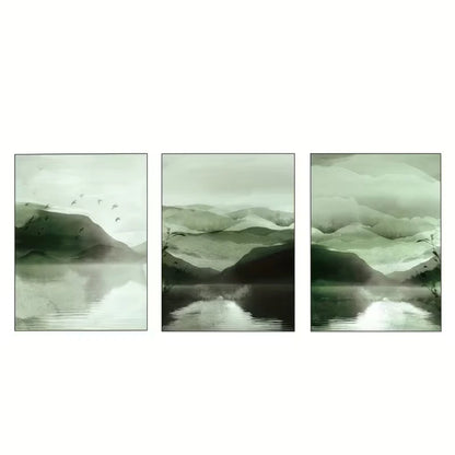 3pcs Green Watercolor Landscape Abstract Wall Art Set Canvas Framed 60x90cm - High Quality Print 100% Australian Made Wall Canvas Ready to Hang