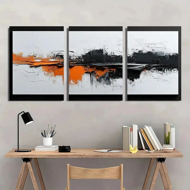 3pcs White and Brown Geometric Design Metal Print Ready to Hang Art