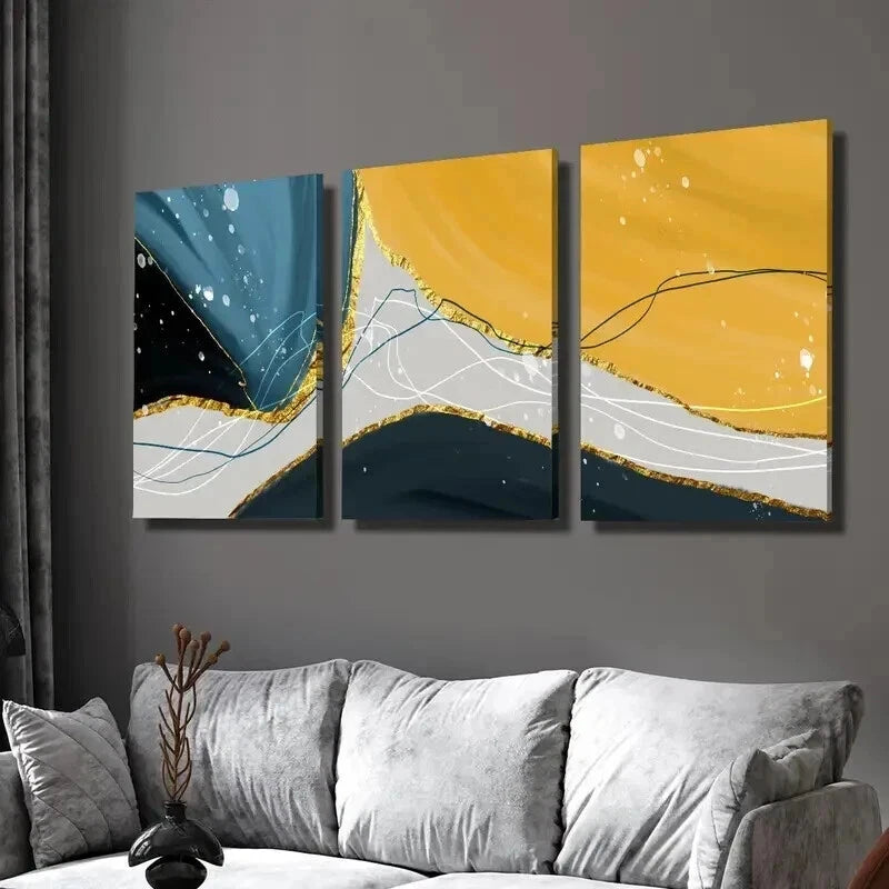 3pcs Golden Luxury Abstract Geometry Wall Art Set Canvas Framed 40x60cm - High Quality Print 100% Australian Made Wall Canvas Ready to Hang