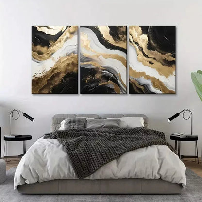 3pcs Abstract Wall Art Black and Gold Canvas Framed 40x60cm - High Quality Print 100% Australian Made Wall Canvas Ready to Hang