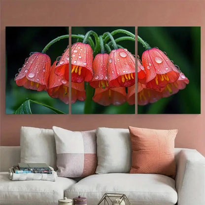 3pcs Orange Red Bell Flowers Macro Photography Metal Print Ready to Hang Art