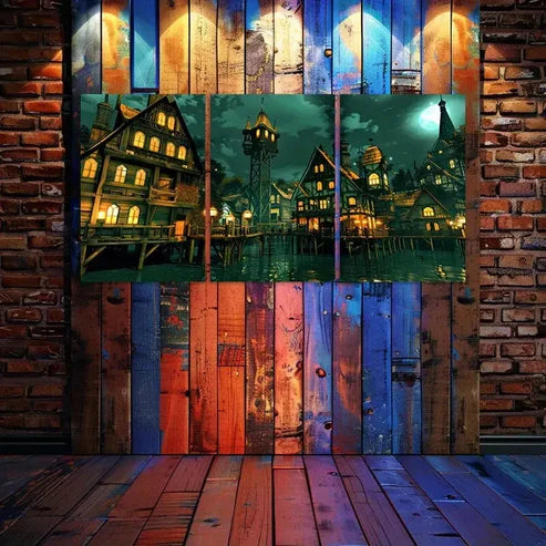 3pcs Fantasy Water City Canvas Framed 60x90cm - High Quality Print 100% Australian Made Wall Canvas Ready to Hang