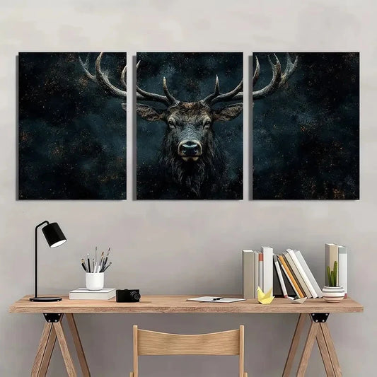 3pcs Buck Wildness Black Dark Themed Wall Art Set Canvas Framed 40x60cm - High Quality Print 100% Australian Made Wall Canvas Ready to Hang