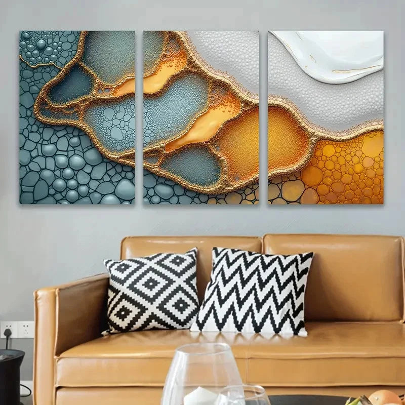 3pcs Abstract Geometric Blue Orange And White Wall Art Set Canvas Framed 60x90cm - High Quality Print 100% Australian Made Wall Canvas Ready to Hang