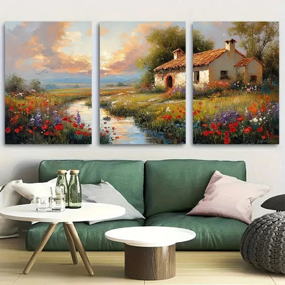 3pcs Impressionist Countryside Flower Garden Metal Print Ready to Hang Art