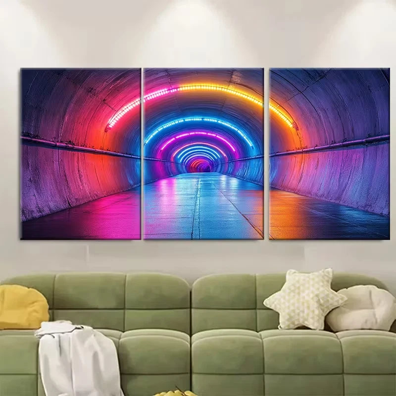 3pcs Rainbow Lights Abstract Street Art Photograph Metal Print Ready to Hang Art