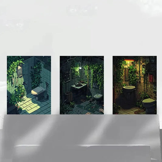 3pcs Abandoned Green Leaves Lights Metal Print Ready to Hang Art