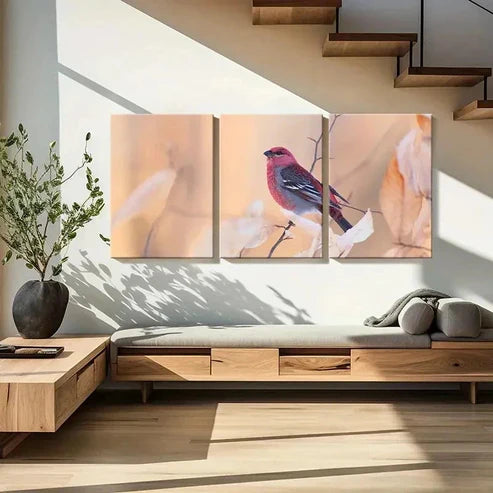 3pcs Bird on a Branch With Autumn Leaves Wall Art Canvas Unframed – High Quality Print 100% Australian Made Wall Canvas