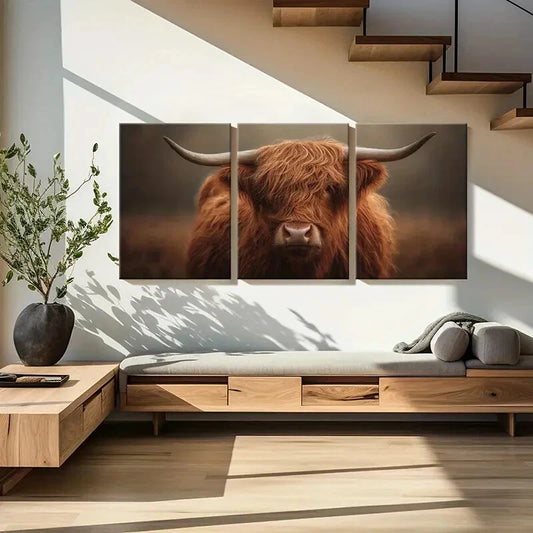 3pcs Highland Cow Art Rustic Farmhouse Decor Metal Print Ready to Hang Art