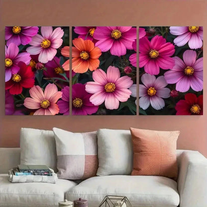 3pcs Enchanting Wildflower Abstract Floral Meadow Metal Print Ready to Hang Art