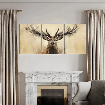 3pcs Artistic Deer Portrait Abstract Antlers Wild Metal Print Ready to Hang Art