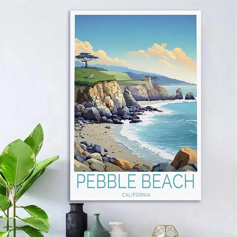 Pebble Beach California Coastal Vintage Travel Poster Print Wall Art