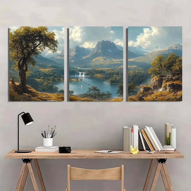 3pcs Rustic Landscape The Valley of the Tyne Metal Print Ready to Hang Art