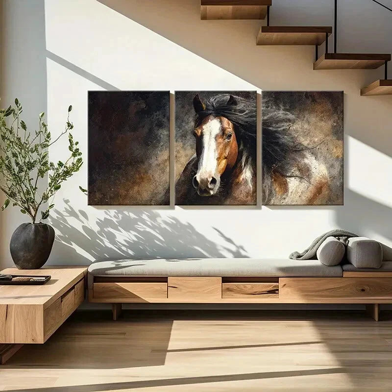 3pcs Artistic Horse Portrait Dynamic Mane Metal Print Ready to Hang Art