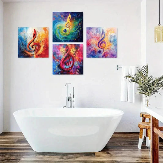 4pcs Music Notes Poster Wall Art Canvas Framed