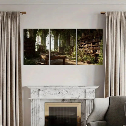 3pcs Enchanted Gothic Architecture Bookshelves Metal Print Ready to Hang Art