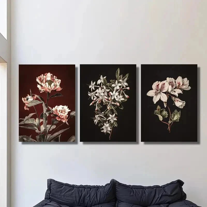 3pcs , Botanical Flower Artwork, Portrait Metal Print Ready to Hang Art