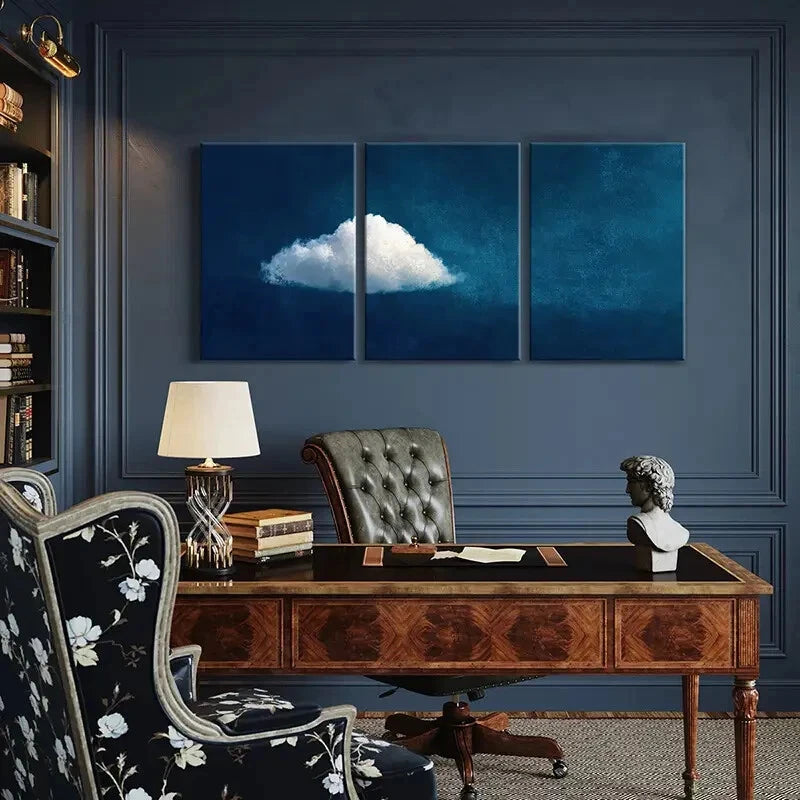 3pcs Modern Abstract Cloudscape Blue Sky & White Metal Print Ready to Hang Art