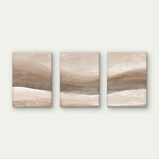 3pcs Neutral Beige Abstract Textured Waves Wall Art Set Canvas Framed 60x90cm - High Quality Print 100% Australian Made Wall Canvas Ready to Hang