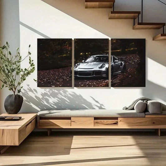 3pcs Porsche Super Car in a Forest Wall Art Set Canvas Framed 40x60cm - High Quality Print 100% Australian Made Wall Canvas Ready to Hang