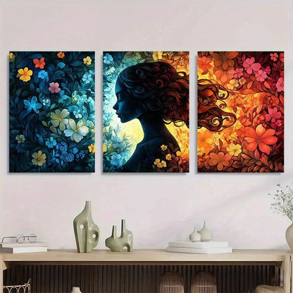 3pcs Silhouette Illustration Colourful Print Ready to Hang Art