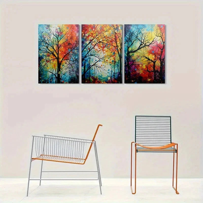 3pcs Abstract Tree Colourful Modern Metal Print Ready to Hang Art