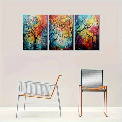 3pcs Abstract Tree Colourful Modern Metal Print Ready to Hang Art