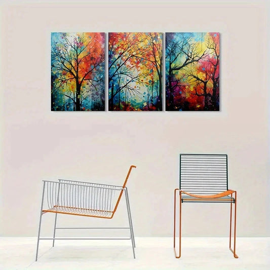 3pcs Abstract Tree Colourful Modern Metal Print Ready to Hang Art
