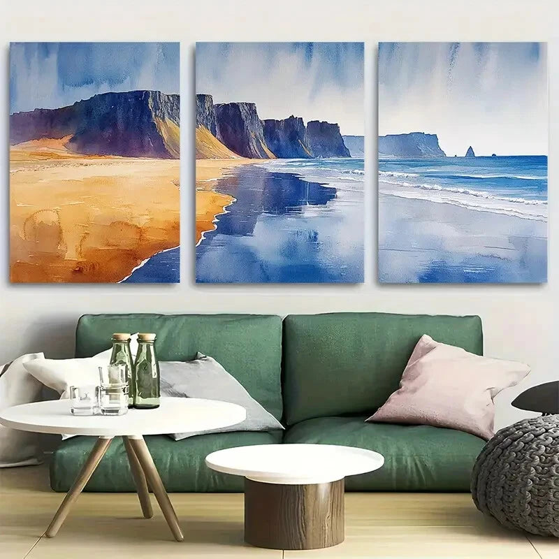 3pcs Vibrant Icelandic Coastline Scenery Metal Print Ready to Hang Art