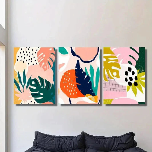 3pcs Cartoon Leaf Ink Painting, Metal Print Ready to Hang Art