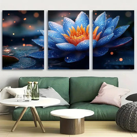 3pcs Spiritual Lotus Flower Metal Print Ready to Hang Art