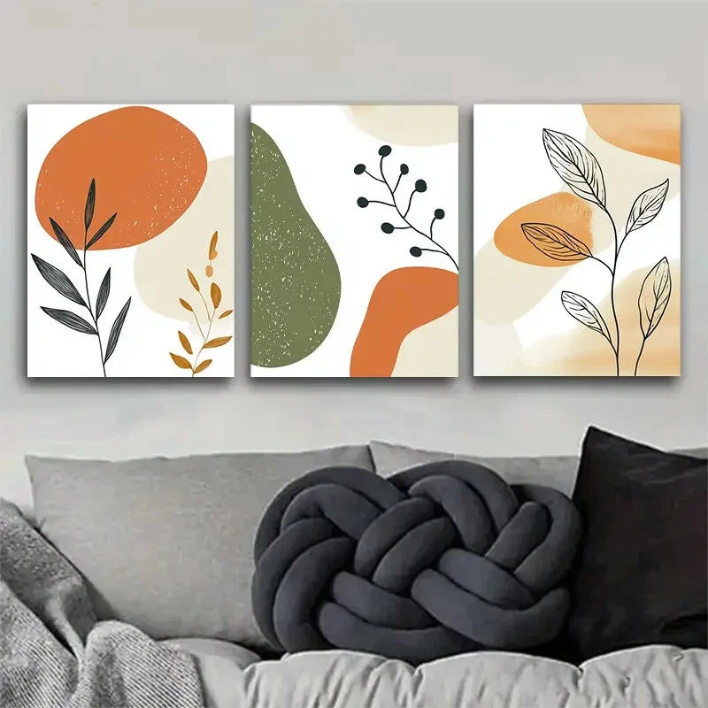 3pcs Geometric and Plant Art Set Print Metal Print Ready to Hang Art