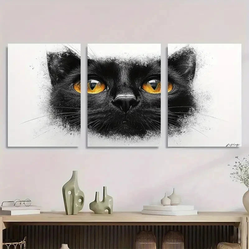 3pcs Black & White Feline Illustration Metal Print Ready to Hang Art