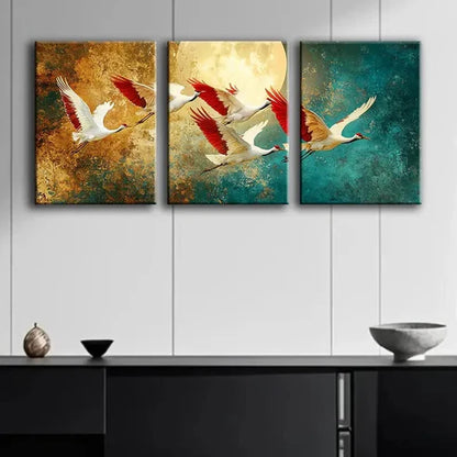 3pcs Colorful White Herons in Flight Perfect Wall Art Set Canvas Unframed - High Quality Print 100% Australian Made Wall Canvas