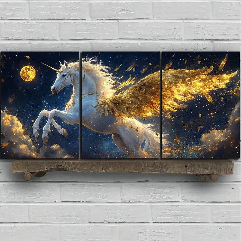 3pcs Beautiful Flying Horses in The Clouds Metal Print Ready to Hang Art
