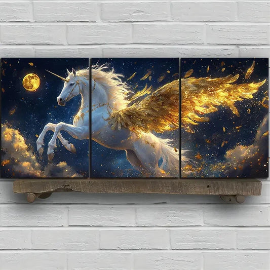 3pcs Beautiful Flying Horses in The Clouds Metal Print Ready to Hang Art