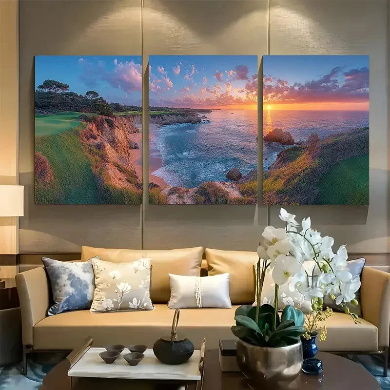 3pcs Dramatic Beach Sunset Rocky Cliffs Metal Print Ready to Hang Art